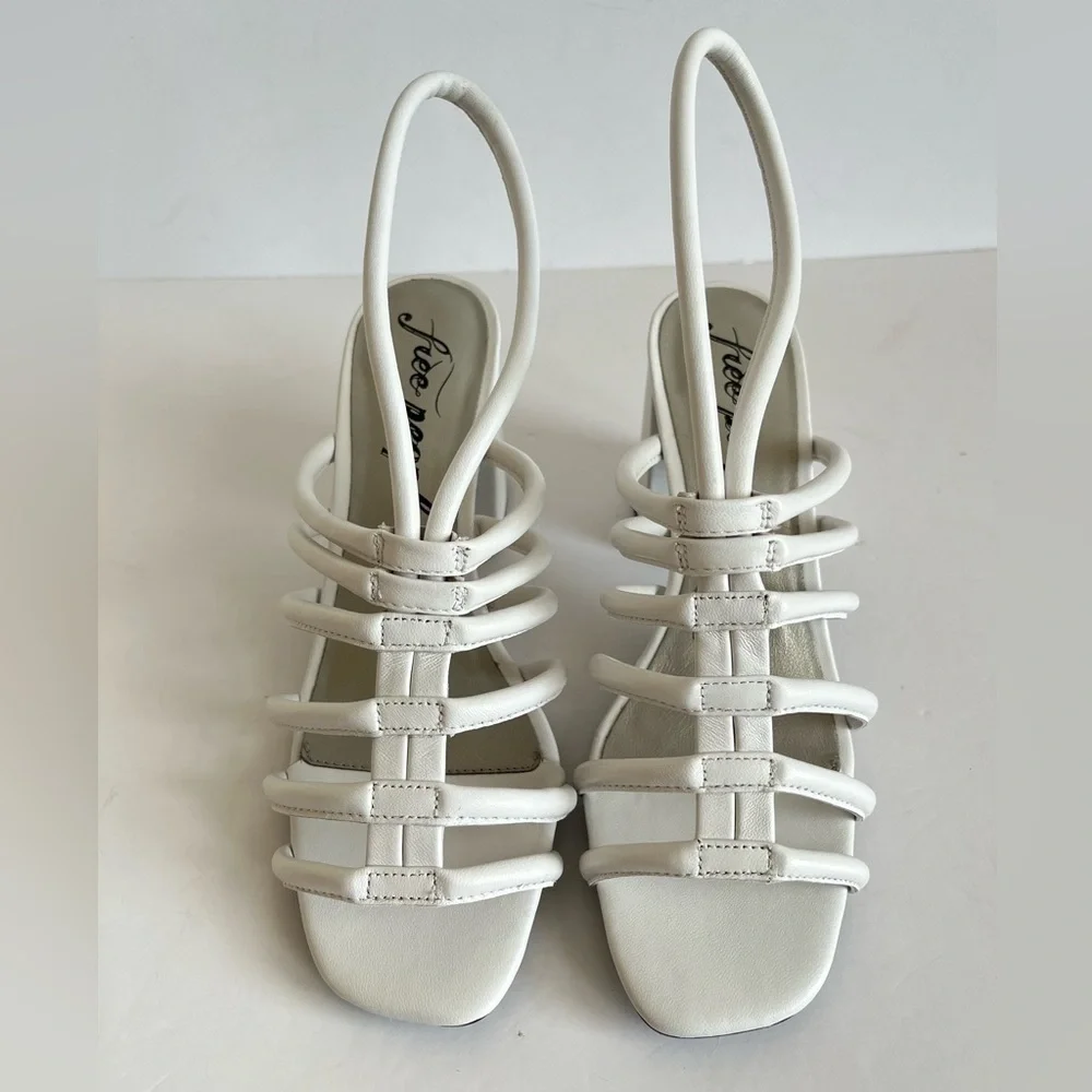 Free People White Strappy Block Heels Colette Sandal 8